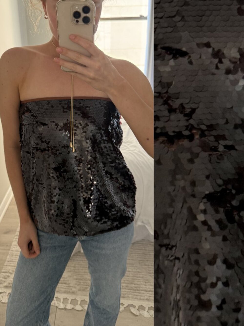 Zara Chocolate Brown Sequin Strapless Top
